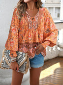 Boho Floral Blouse with Bow Detail