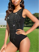 Rhinestone-Embellished Women's Bodysuit