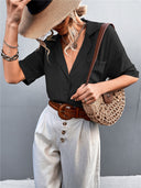 Chic Short Sleeve Blouse with Button Detail