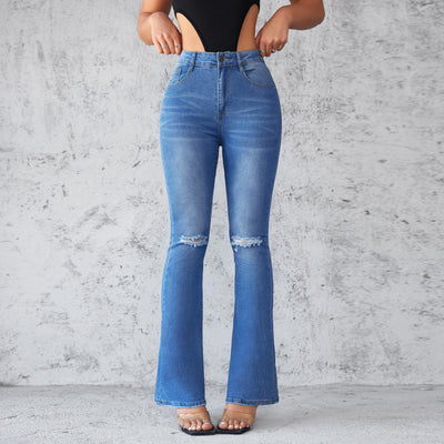 Chic Flared Jeans with Trendy Ripped Accents