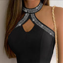 Chic Rhinestone-Embellished Ladies' Bodysuit with Unique Neckline