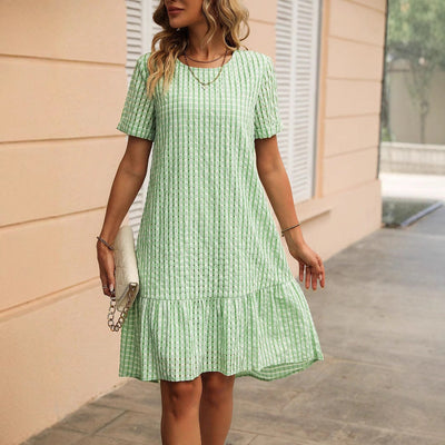 Ruffled Hem Checked Shirt Dress for Women