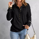 Women's Textured Long Sleeve Blouse with Button-Down Collar