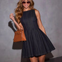 Stylish A-Line Denim Dress with Unique Waistband
