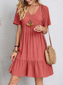 Chic Women's V-Neck Peplum Dress with Ruffle Accents