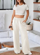 Chic Women's Elastic Waist Pants with Pockets