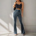 Women's Flared Velvet Trousers with Vertical Stripes