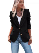 Chic Women's Blazer with Gold Buttons and Structured Fit