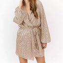 Chic Wrap Dress with Deep V-Neck & Flowy Sleeves