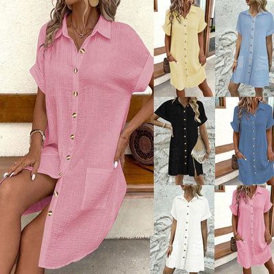 Textured Women's Shirt Dress with Pockets