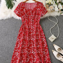 Floral Accent Women's Blouse Dress with Button Placket