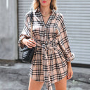Chic Hooded Shirt Dress with Stylish Check Design