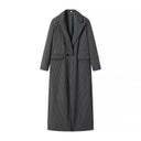 Chic Striped Long Blazer with Double Button Closure and Side Pockets