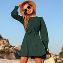 Chic Women's Wrap Dress with Waist Belt and Long Sleeves
