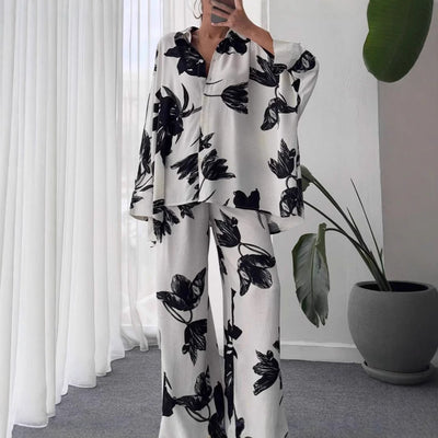 Floral Print Women's Blouse Ensemble