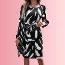 Chic Midi Dress with Balloon Sleeves & Tie Belt