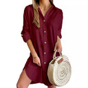 Chic Women's Shirt Dress with Button Accents and Side Slits