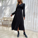 Women's V-Neck Maxi Dress with Stylish Slit