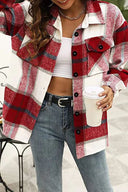 Chic Women's Long-Sleeve Checkered Blouse with Pocket Design