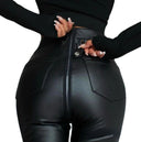Chic Faux Leather Leggings with Zippered Pockets