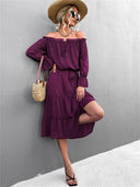 Women's Off-Shoulder Ruffled Dress with Waist Belt