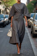 Chic Women's Maxi Dress with Stylish Sleeves & Waist Belt
