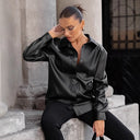 Chic Women's Faux Leather Blouse