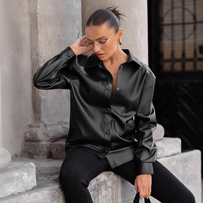 Chic Women's Faux Leather Blouse
