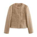 Chic Textured Blazer Jacket with Gold Accents for Women
