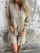 Chic Women's Long Blouse with Button Placket