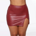 Chic Faux Leather Mini Skirt with Asymmetrical Slit and High Waist