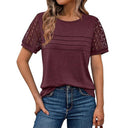 Chic Women's T-Shirt with Crochet Sleeves