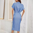 Chic Women's Shirt Dress with Knot Detail & High Slit