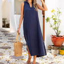 Chic Women's Summer Dress with Classic Collar & Side Slits