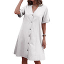 Chic Women's Knee-Length Shirt Dress with Short Sleeves