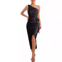 Women’s Asymmetrical Evening Gown with Sequin Detail and High Slit