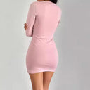 Fitted Mini Dress with Square Neckline and Long Sleeves for Women