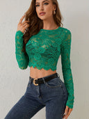 Chic Long Sleeve Lace Top with Unique Cut