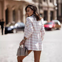 Chic Checked Blazer Jacket with Double Buttons