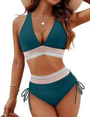 Chic High-Waisted Women's Bikinis with Stylish Accents