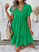 Women's Summer V-Neck Dress with Ruffled Hem