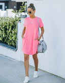 Round Neckline Women's Pocketed Dress