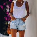 Stylish Star Print Denim Shorts with Frayed Hem