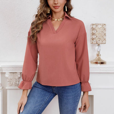 V-Neck Ruffle Detail Women's Blouse