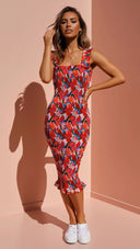 Vibrant Women's Slip Dress with Ruffled Hem Design
