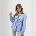 Chic Women's Blouse with Ruffled Sleeves & Bow Tie
