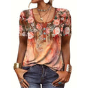 Floral Print Women's Blouse with Button Accents