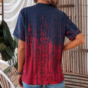 Graphic Pattern Short Sleeve Blouse with Button Placket