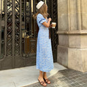 Floral V-Neck Midi Dress with Ruffle Accents