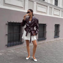 Women's Faux Leather Blazer with Adjustable Belt